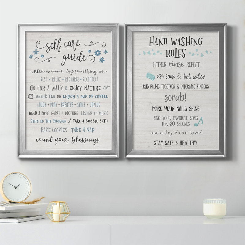 Guide to Self Care - Ensemble 2 pièces d'art textuel sur toile, H 18,5 po x l 49 po x P 1,5 po, Silver Framed Canvas