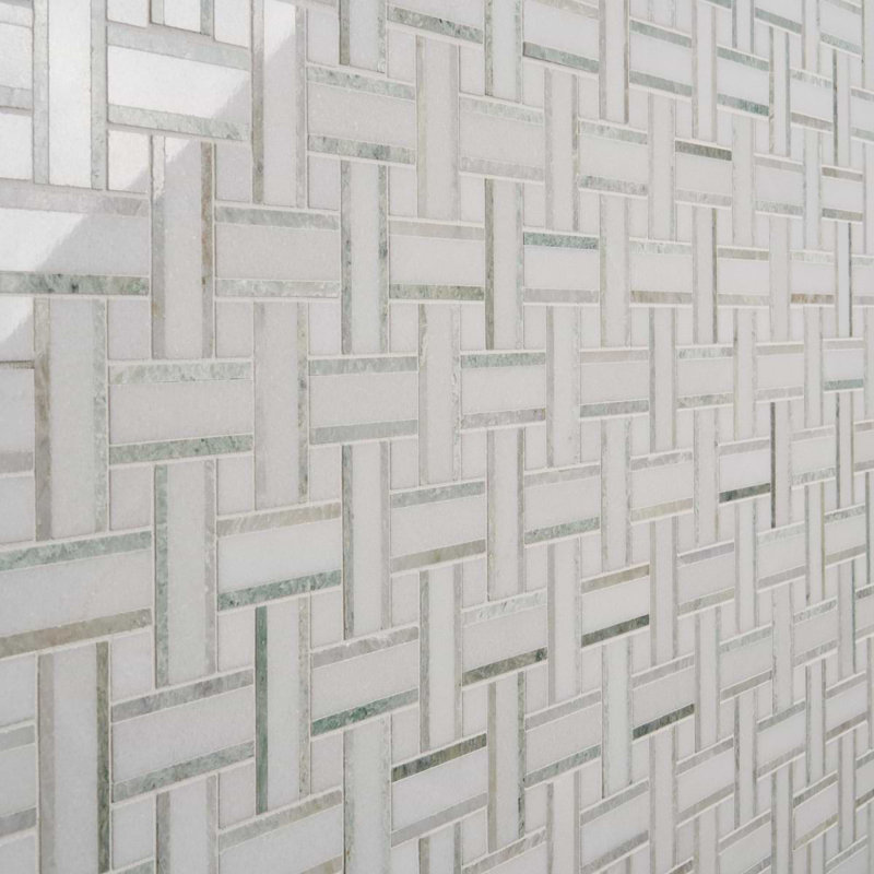 Twine 1x3 Basketweave Polished Marble Mosaic Tile, Olive Grove