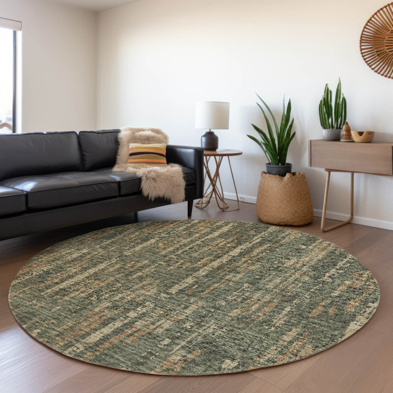 Premium Machine Washable Tiream Green Rug, Round 8'