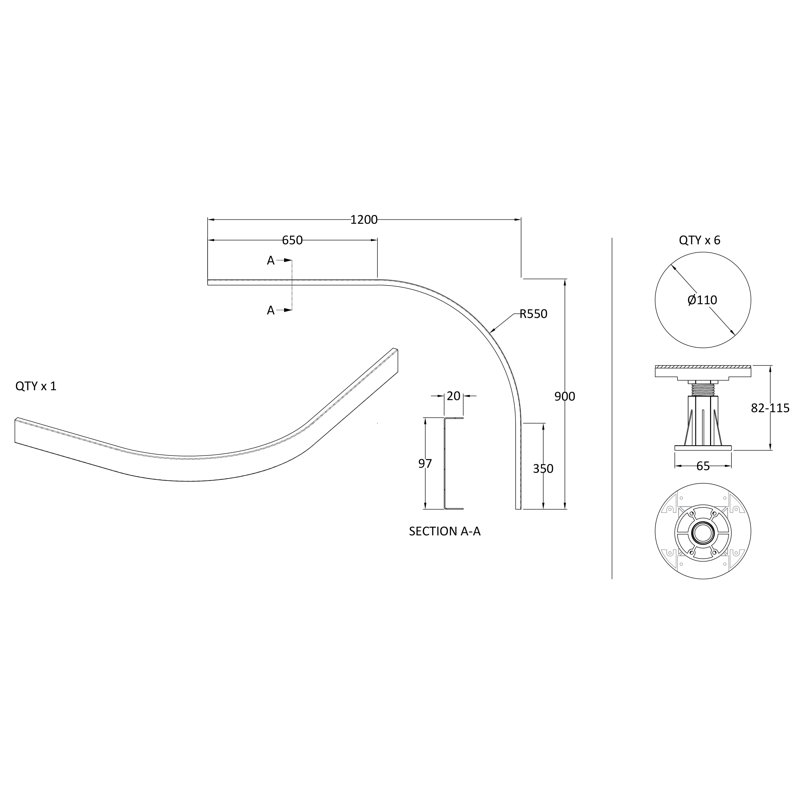 White Shower Trays Leg Set Suitable For 1000-1200 Quad & Offset Trays