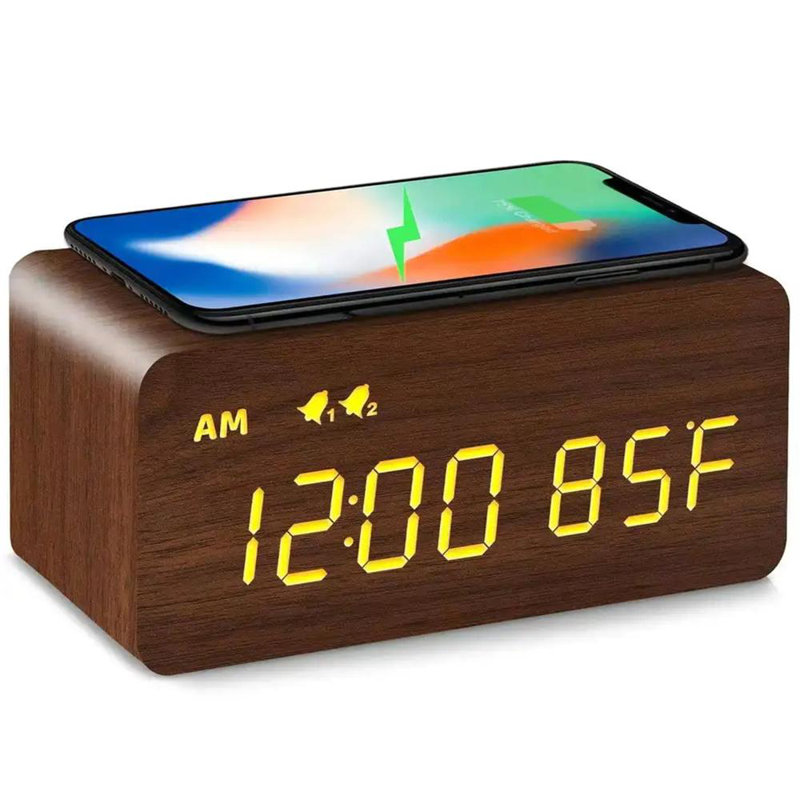 Greinke Digital Solid Wood Electric Tabletop Clock, Brown