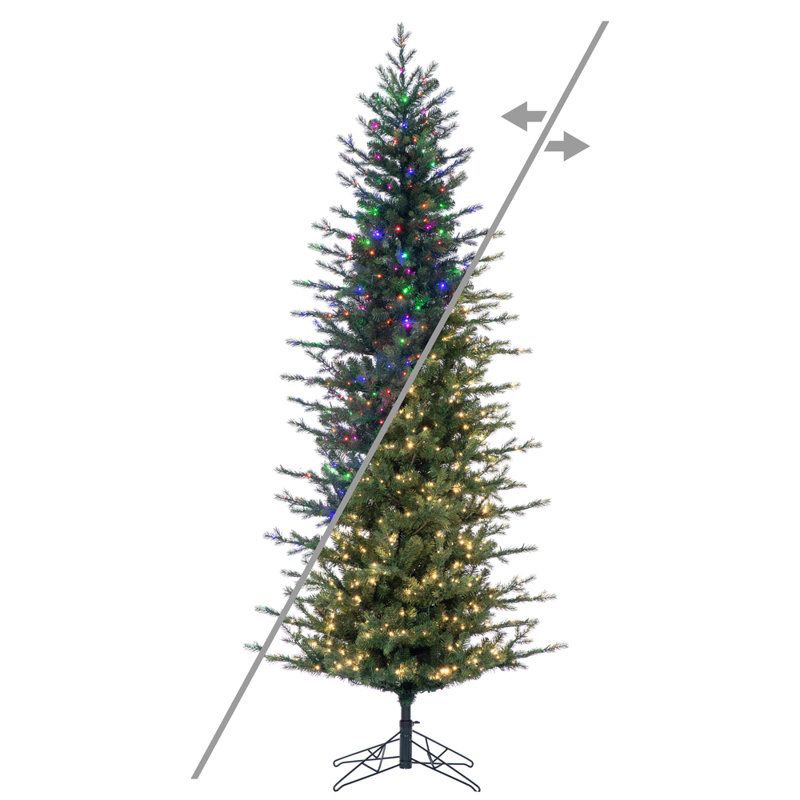 Vickerman 10' x 49" Moutauk Pine Pencil Artificial Pre-Lit Christmas Tree with 1450 LED Color Changing 3mm Low Voltage 6 Function Wide Angle Coaxial Lights