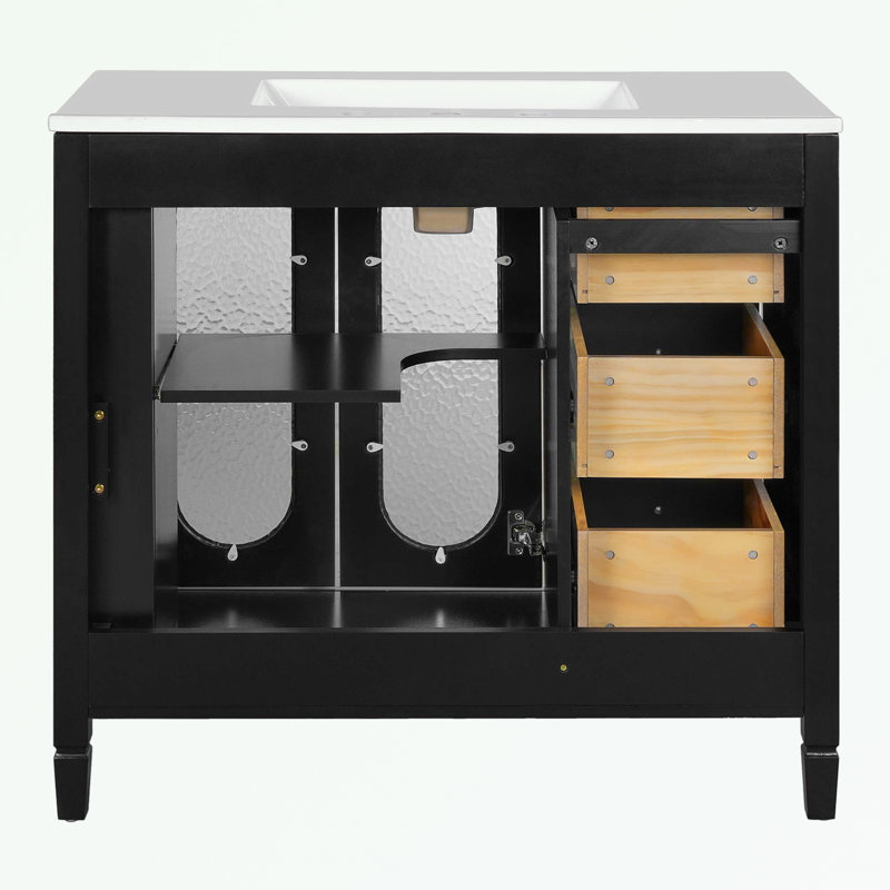 Meuble-lavabo de salle de bain avec 2 portes à fermeture douce et 3 tiroirs, Black