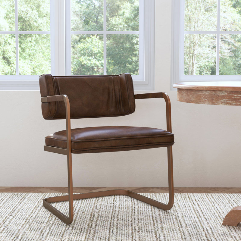 Chaise en cuir Fonda, Brun / Cuivre