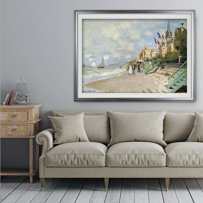 « boardwalk on the beach » par claude monet print, H 20 po x l 24 po x P 1,5 po, Cadre noir