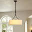 Luminaire suspendu tambour 3 lumières Modern Farmhouse, plafonnier suspendu en lin noir mat pour la salle à manger et la cuisine, éclairage ambiant à chaîne réglable-1325959718