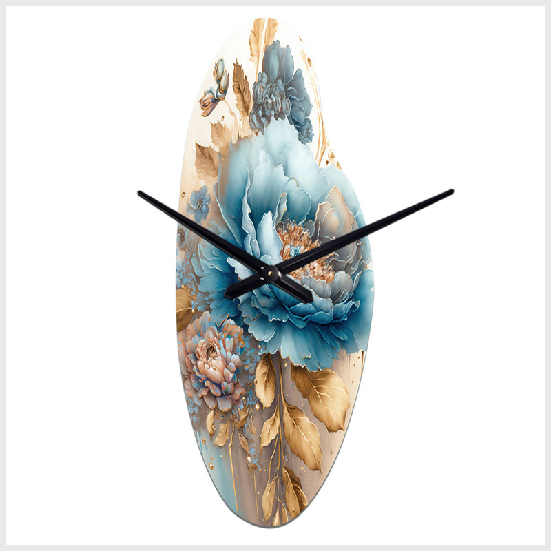 Horloge murale en forme de bouquet de fleurs bleu et doré Gerhan, Grand