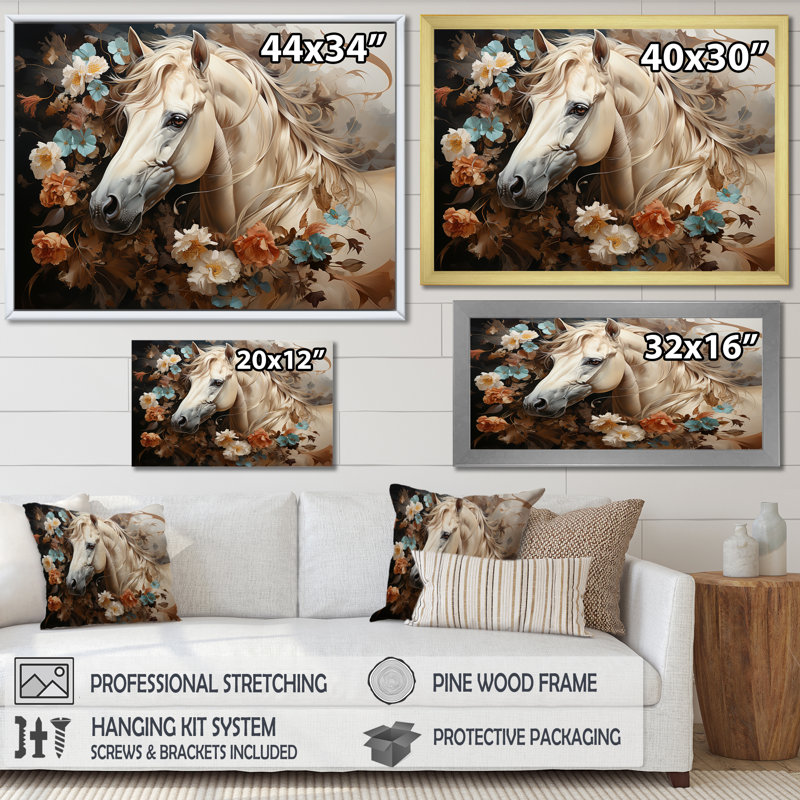 «Blooming Horse symbolism» sur toile, Cadre simple noir, H 30 po x l 40 po x P 1,5 po