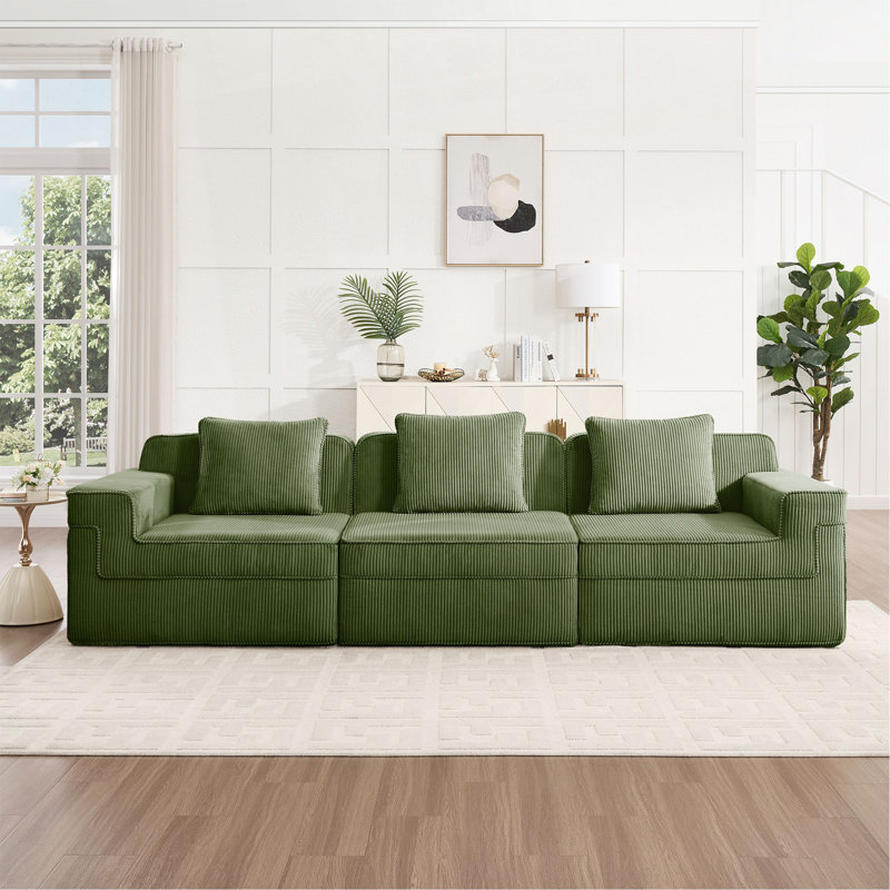 Canapé modulaire sans siège à 3 places, canapé modulaire Cloud avec assise profonde, canapé modulaire moderne à 3 places avec coussins décoratifs Tissu en velours côtelé