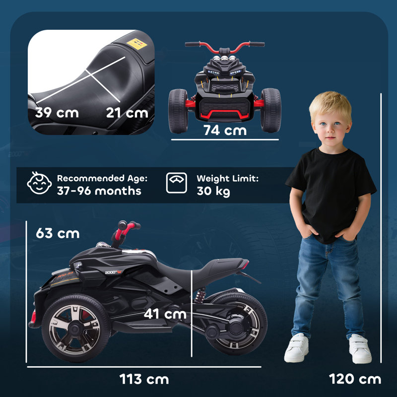 HOMCOM Battery Powered Ride On Toy, Black