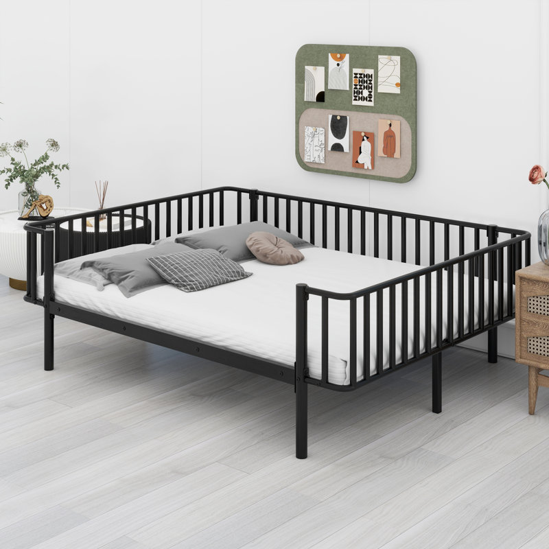 Canapé de lit de jour durable avec base en lattes de métal robuste, Black