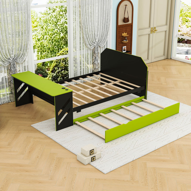 Wood Daybed with Trundle,Desk and USB, Green