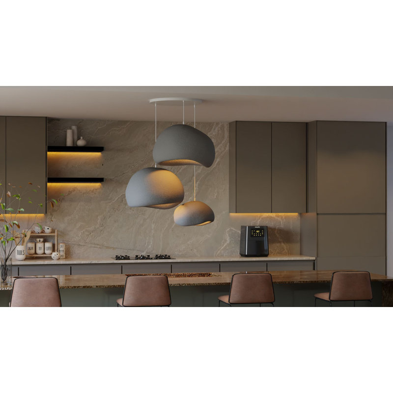Elegant Adjustable Chandelier, Concrete Grey, 2-Piece Set (Model 2B: 13.8 x 11.0 x 7.9 in, Model 3B: 16.1 x 12.6 x 9.4 in) | Durable Polymeric Composite Body & Cap | Max 3 x 40W E27 Bulbs (Not Included) | Perfect for Modern Decor
