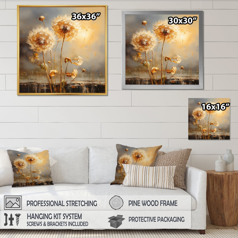Impression romantique pissenlit blanc I - impression, H 30 po x l 30 po x P 1 po, Toile tendue