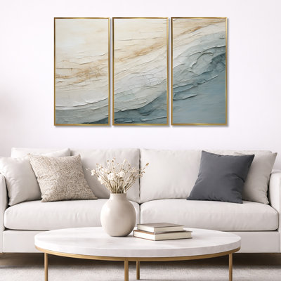 Minimalisme, vague bleue et grise, horizon I - ensemble de décorations minimalistes côtières