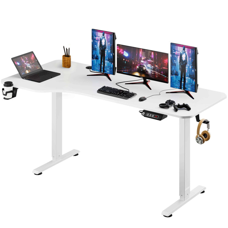 Adjustable Metal Base Writing Desk, White, 73cm H x 140cm W x 75cm D