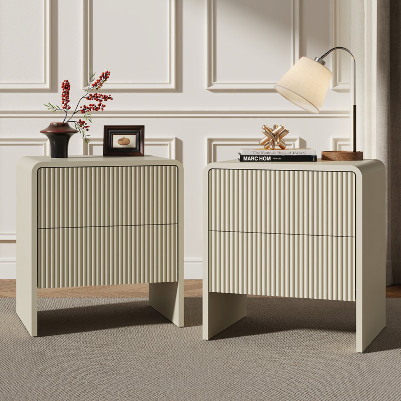 Table de chevet avec 2 tiroirs (ensemble de 2), Beige