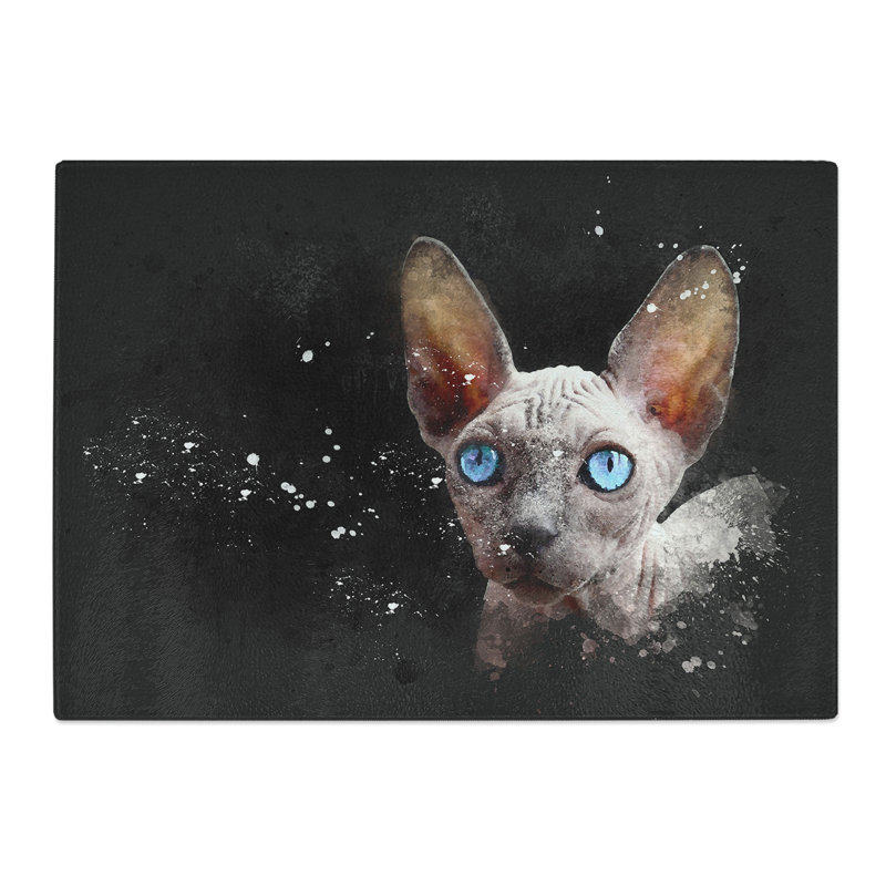 Tempered Glass Blue Eyed Sphynx Cat Chopping Board, 28.5 cm x 39 cm