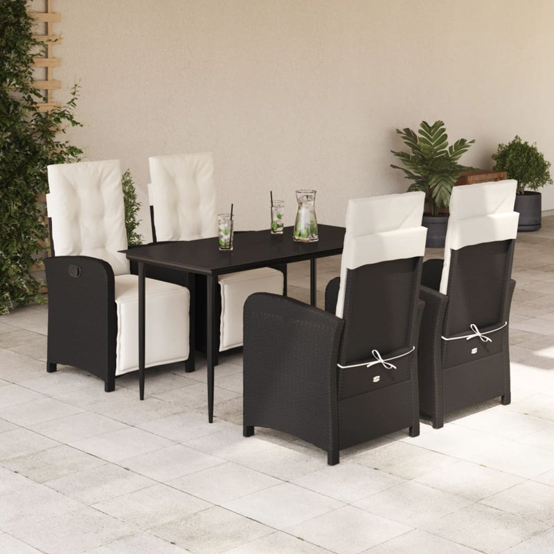 Ensemble repas d'extérieur rectangulaire 55,1 po L pour 4 personnes Edwine, Noir