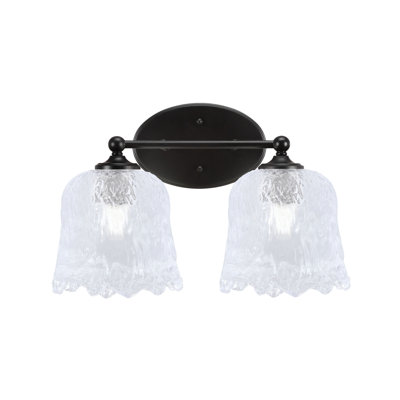 Barre d'éclairage de salle de bain 2 lumières Capri au fini noir mat avec verre de lave transparent de 7 po