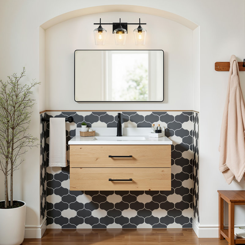 Éclairage pour meuble-lavabo à intensité variable Herminie, Noir mat, Clair, 3 lumières