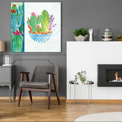 «Cacti Garden 2 No Birds And Butterflies» par Farida Zaman, art mural en verre acrylique, 36 po x 36 po