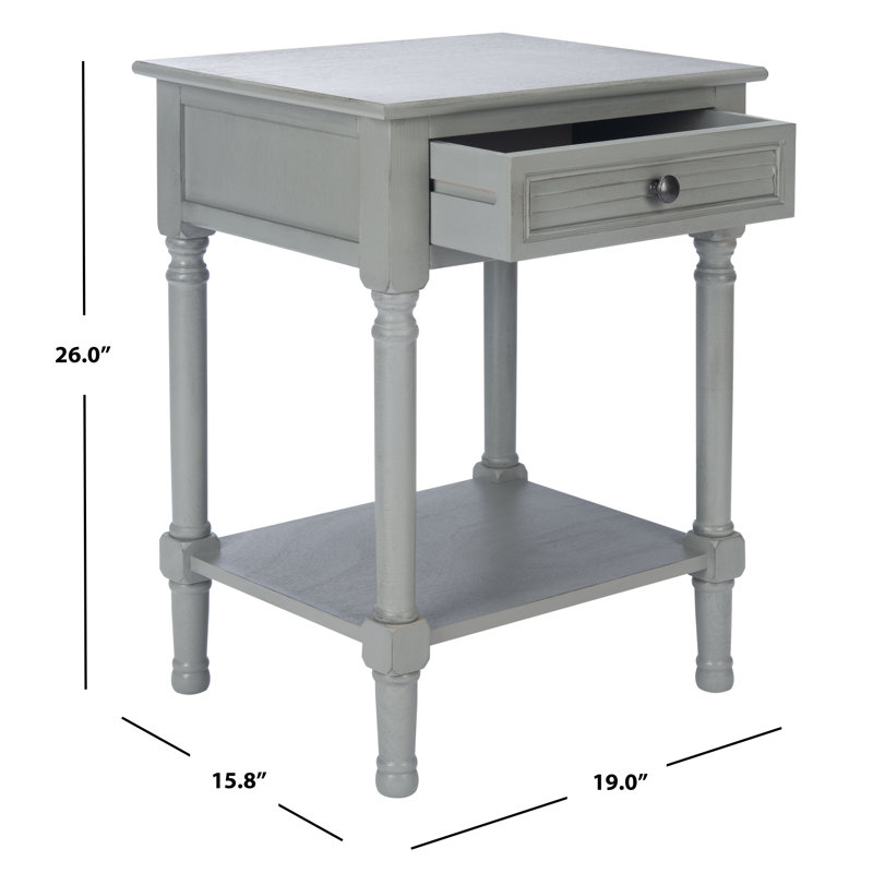 Distressed Gray Wood End Table with Storage