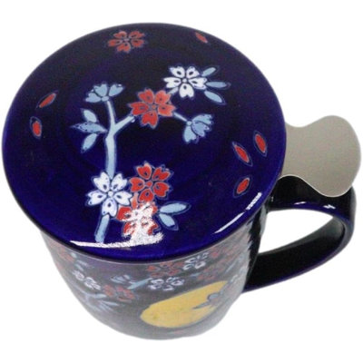 Blue Moon Fuji Mountain 15Oz Porcelain Tea Mug With Lid Stainless Steel Infuser