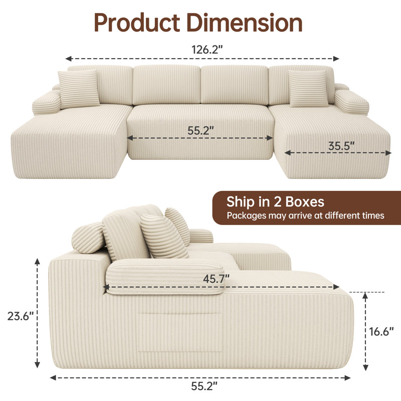 4 Seater Corduroy Sofa, Beige