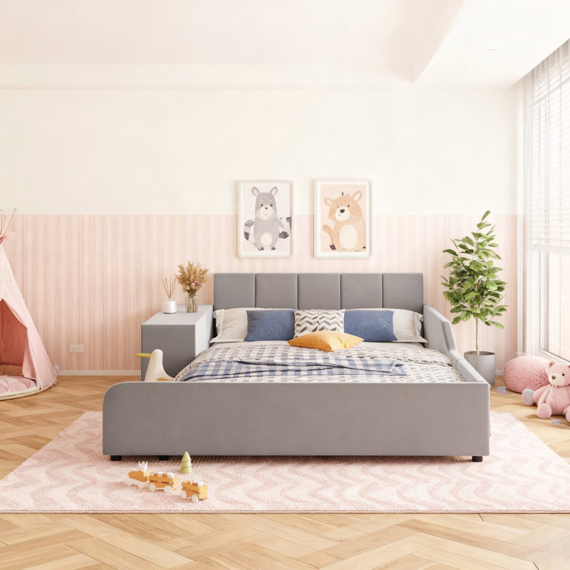 Lit double tapissier pleine grandeur, Gris