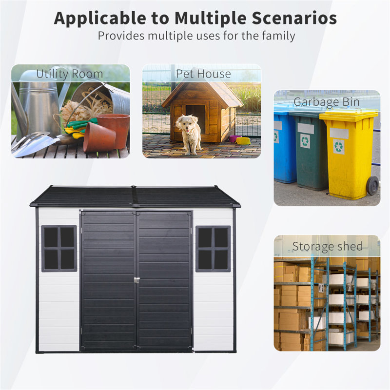 White Resin Outdoor Storage Shed with Windows and Lockable Door