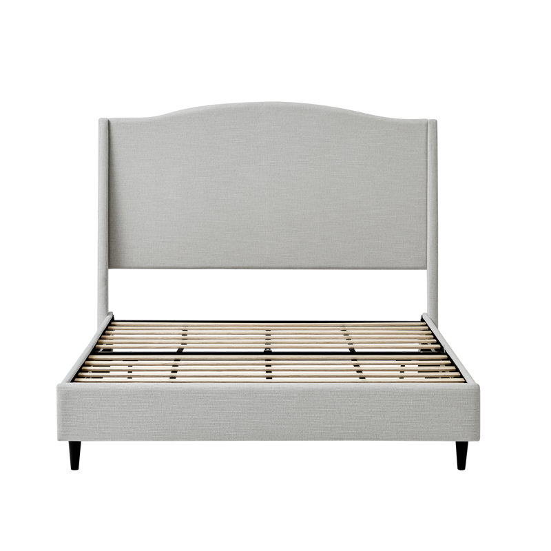 Ana Upholstered Wingback Platform Bed with Curved Headboard, Gray, Full