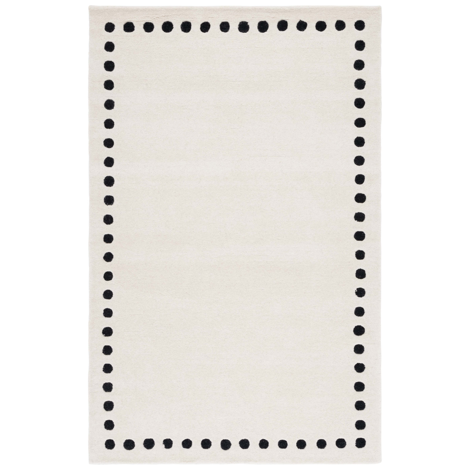 Lexy Polka Dots Handmade Tufted Cotton/Wool Area Rug in Ivory/Black, Rectangle 3' x 5'