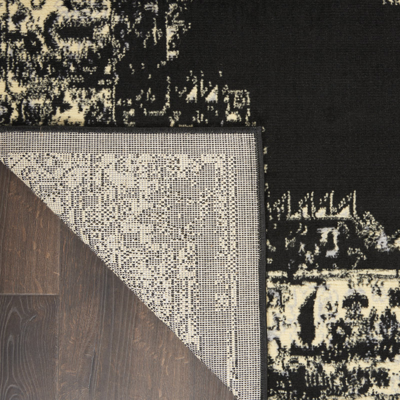 Burnie Oriental Black/Cream Area Rug, Runner 3' x 5'