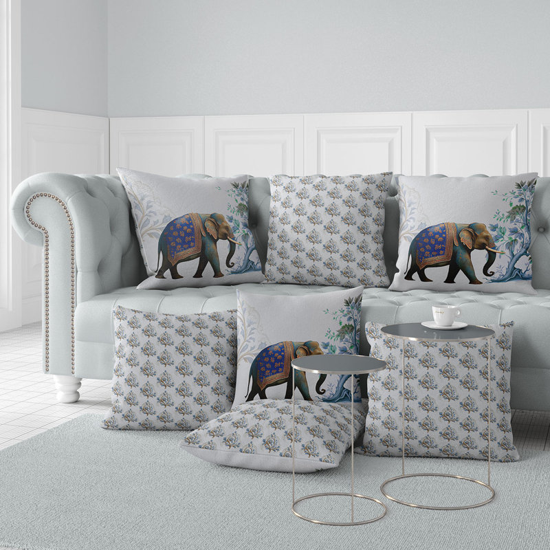 Gray Faux Suede Elephant Flower Accent Pillow 18x18