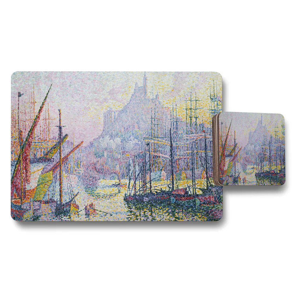 Impressionist Harbor Scene Placemat and Coaster Set