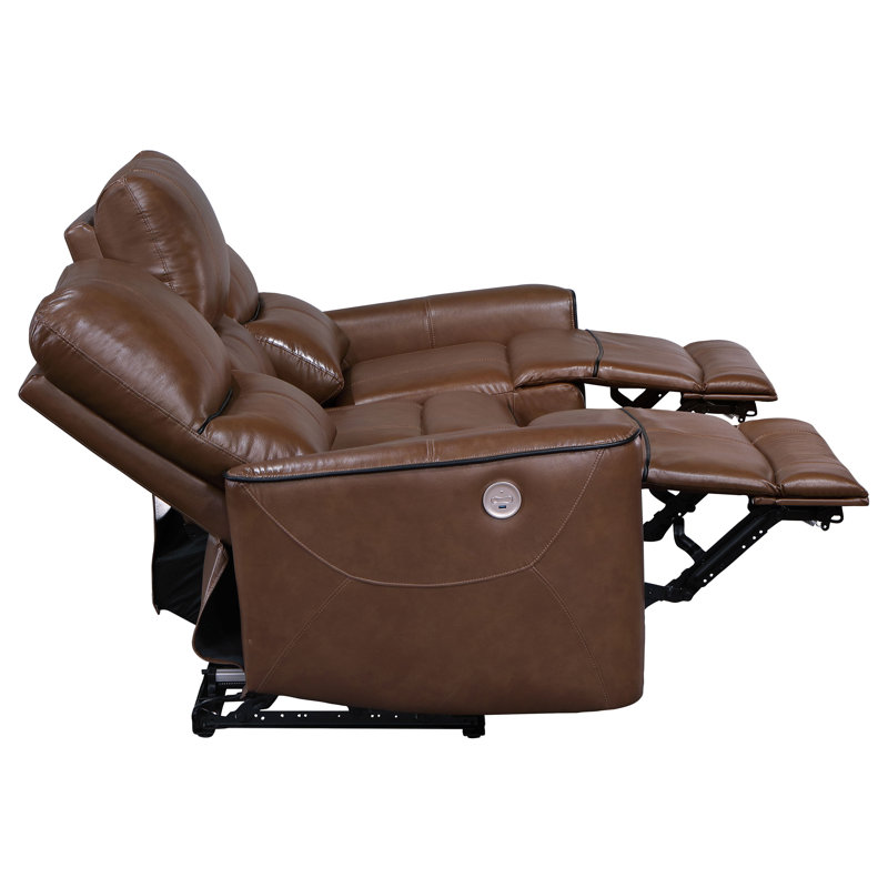 Ekanta Upholstered Power Reclining Sofa Saddle Brown, Brown Faux Leather