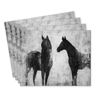 Black and White Horses Polyester Orlane | Set of 4