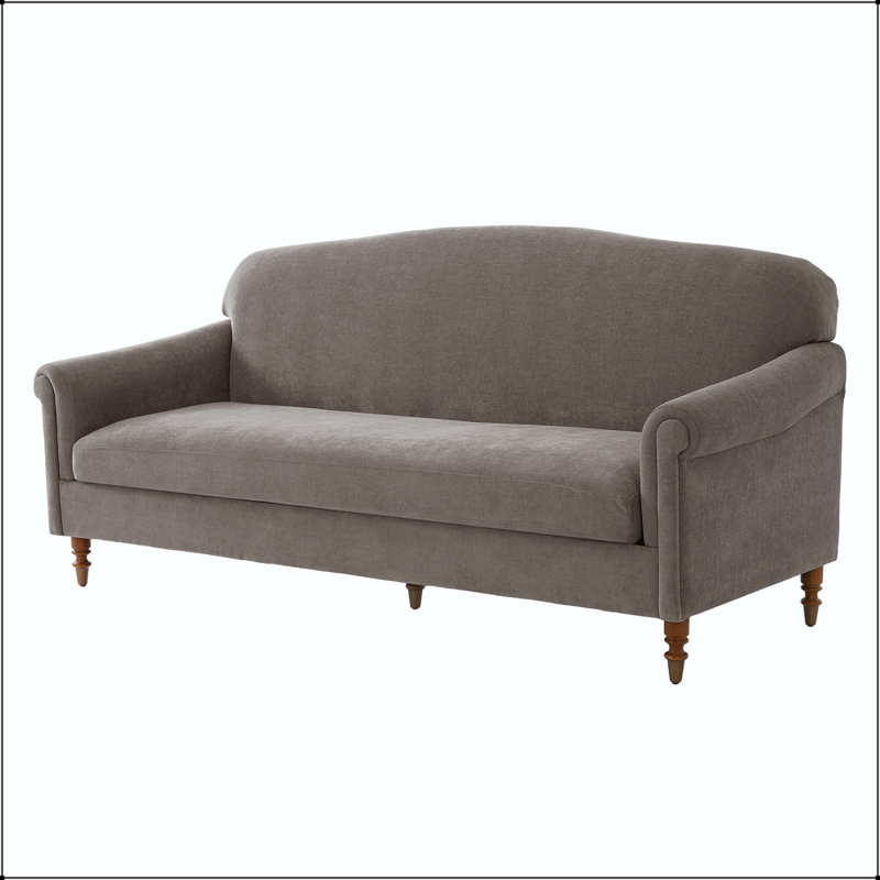 Causeuse à accoudoirs roulés 77,5 po avec tissu chenille et pieds en bois d'hévéa, Chenille brun