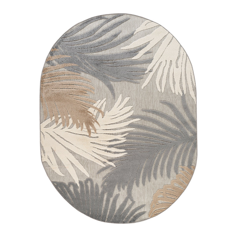 Hernandez Floral Indoor & Outdoor Area Rug, Oval 5' x 7', Beige/White/Gray