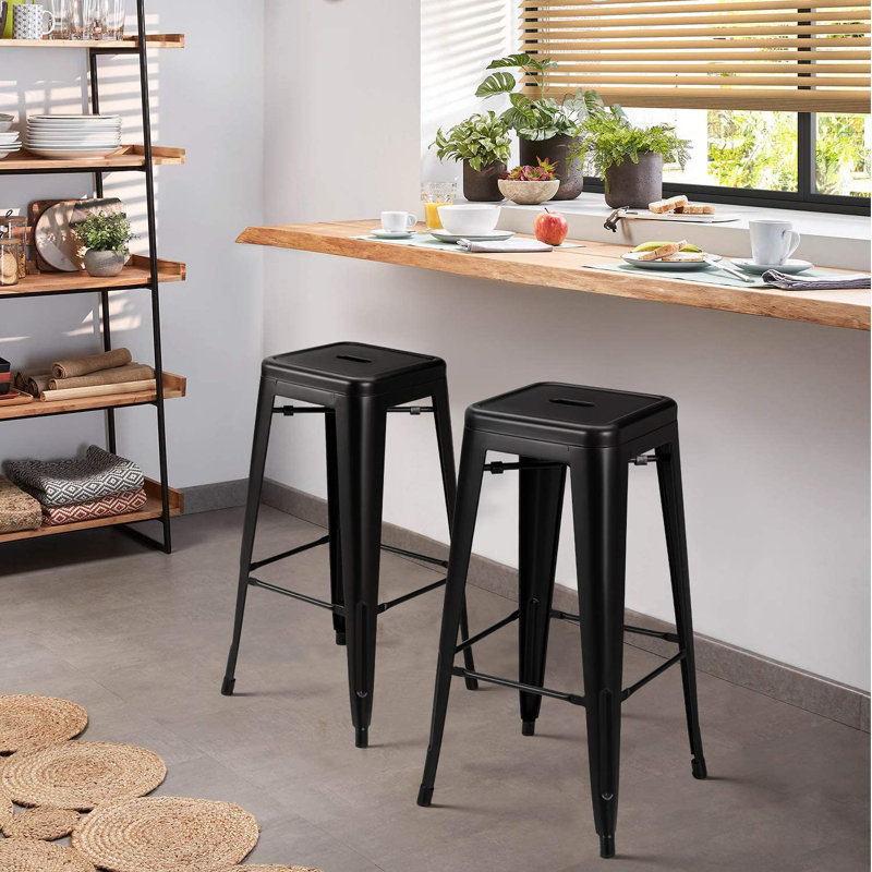 Holubice Steel Counter Stool with Steel Frame, Black