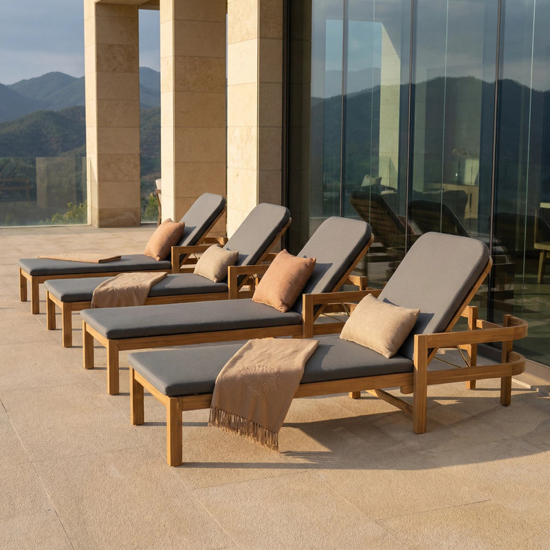 Chaise longue de patio en bois d'acacia avec dossier réglable Cade, Gris foncé, 1