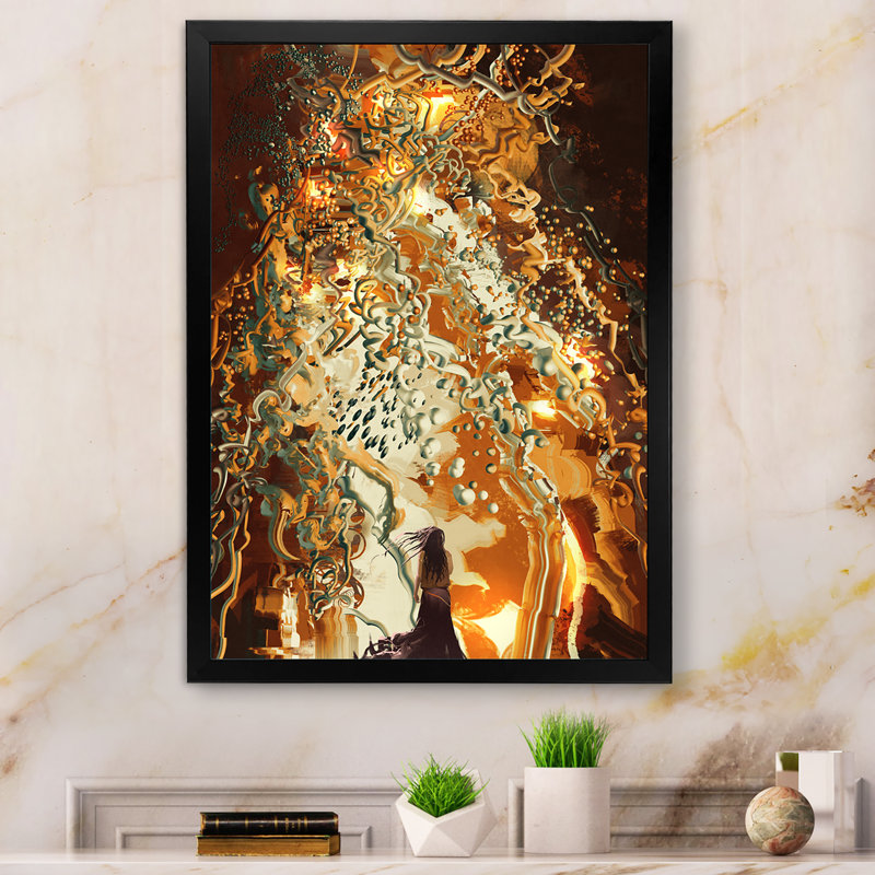 " Video Game Woman With Life Tree ", Black Picture Framed, 20" H x 12" W x 1" D