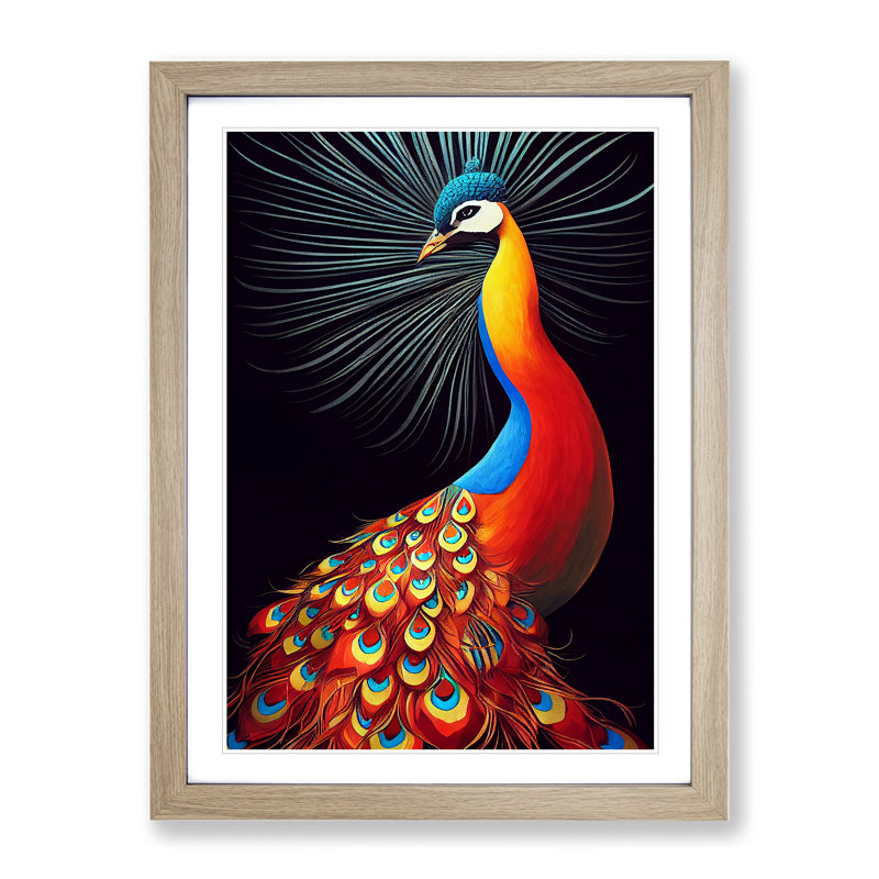 XV1022-2625X Luscious Peacock - Single Picture Frame Print, Oak, 64cm H x 46cm W x 2cm D