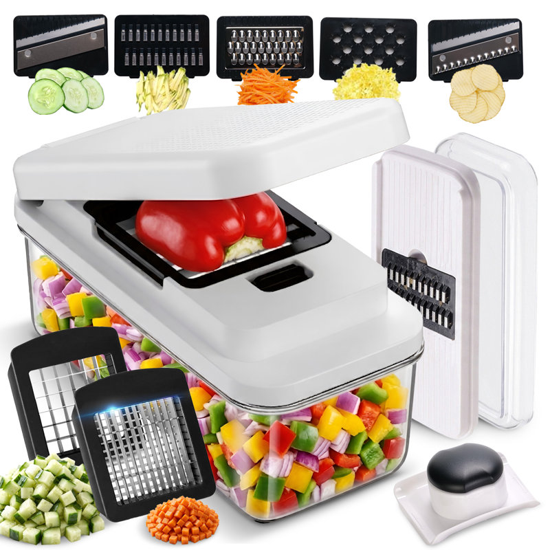 Trancheuse et hachoir à légumes Cheer Collection avec 7 pales en acier inoxydable et contenant de rangement