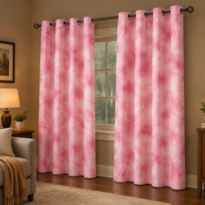 2Pcs Pink Tie-Dye Grommet Blackout Curtains, Artistic Pattern Window Drapes, Noise Reducing & Privacy Protection, Sun Blocking, Room Darkening Curtains for Bedroom Living Room Kitchen Indoor Home Decor