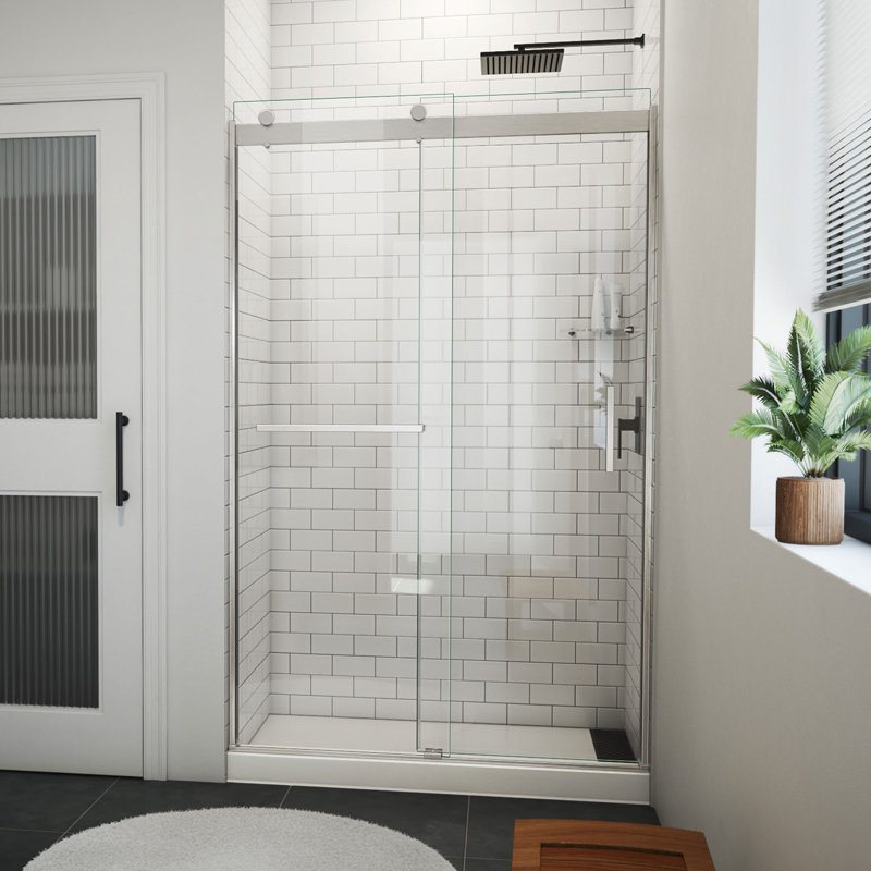 Sapphire-V 44cm W x 76cm H Frameless Tub Door with, Nickel/Clear