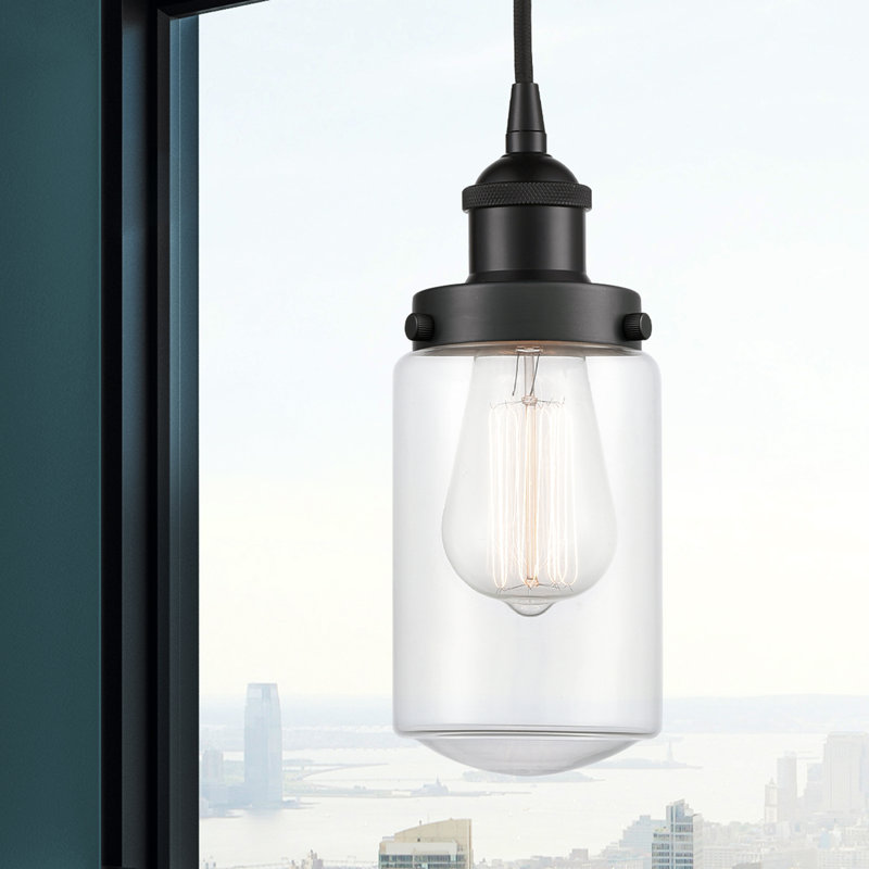 Luminaire suspendu cylindrique à 1 lumière Saroyan, Transparent, Noir mat