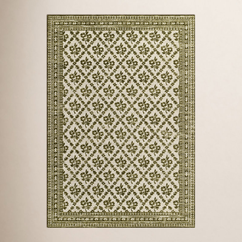 Anders Traditional Floral Wool and Nylon Green Area Rug, Rectangle 7'9" x 9'10"