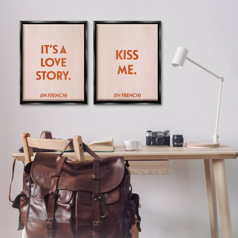 Modern Love Storey Kiss 2 PC Framed Floater Canvas Set by Grace Popp, 31" H x 25" W, Jet Black Floater Frame